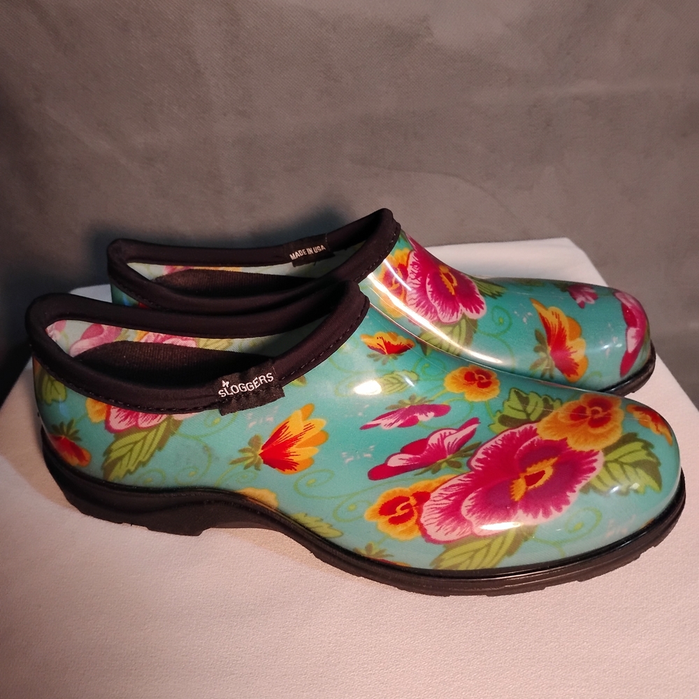 Sloggers Women's Floral Garden Shoes - Blue and Pink